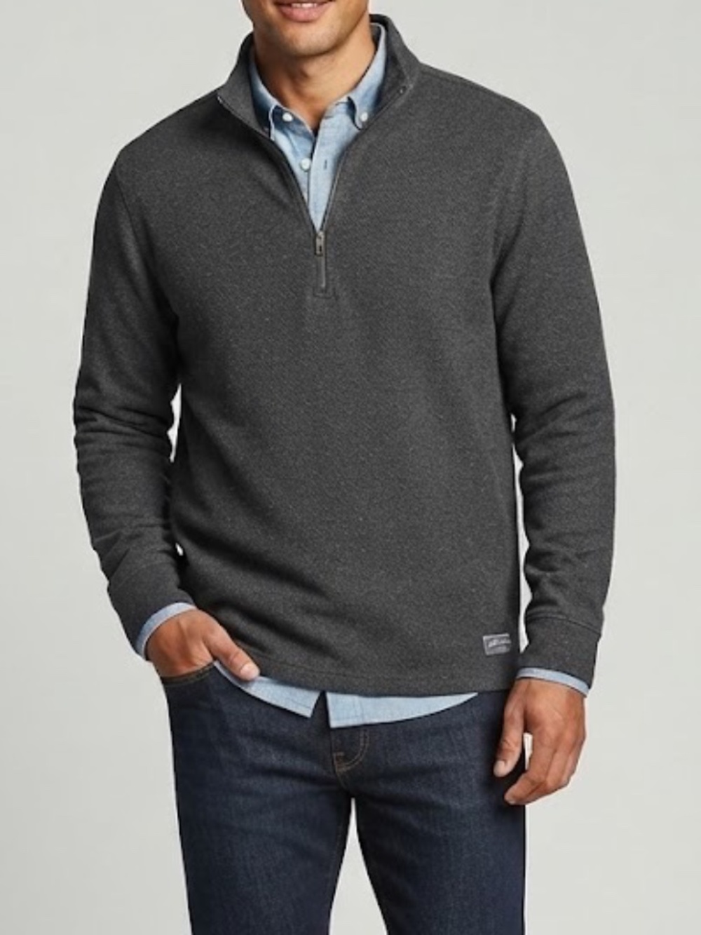 Eddie Bauer Men’s XL Gray 1/4 Zip Long Sleeve Pullover Sweater Casual Preppy